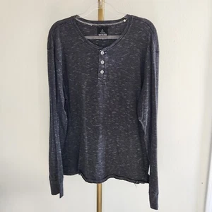 Prana Long Sleeve Henley Shirt Mens Size XL Black Micro Stripe *hole* - Picture 1 of 7