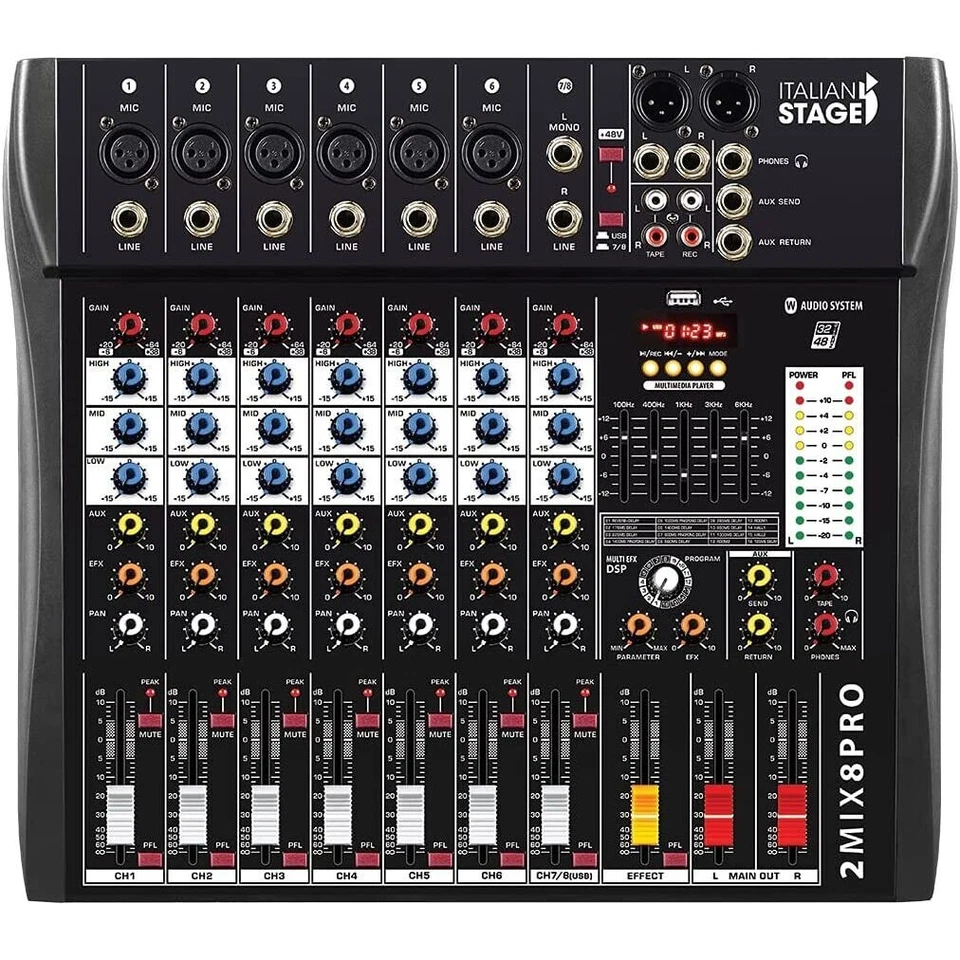 Italian Stage 2MIX8PRO Mixer Audio con usb bluetooth 8 canali + DSP effetti - Immagine 1 di 1