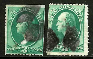 2 BOWTIE Fancy Cancel 3 Cent Washington Banknote 1871-83 US 86F21 - Picture 1 of 3
