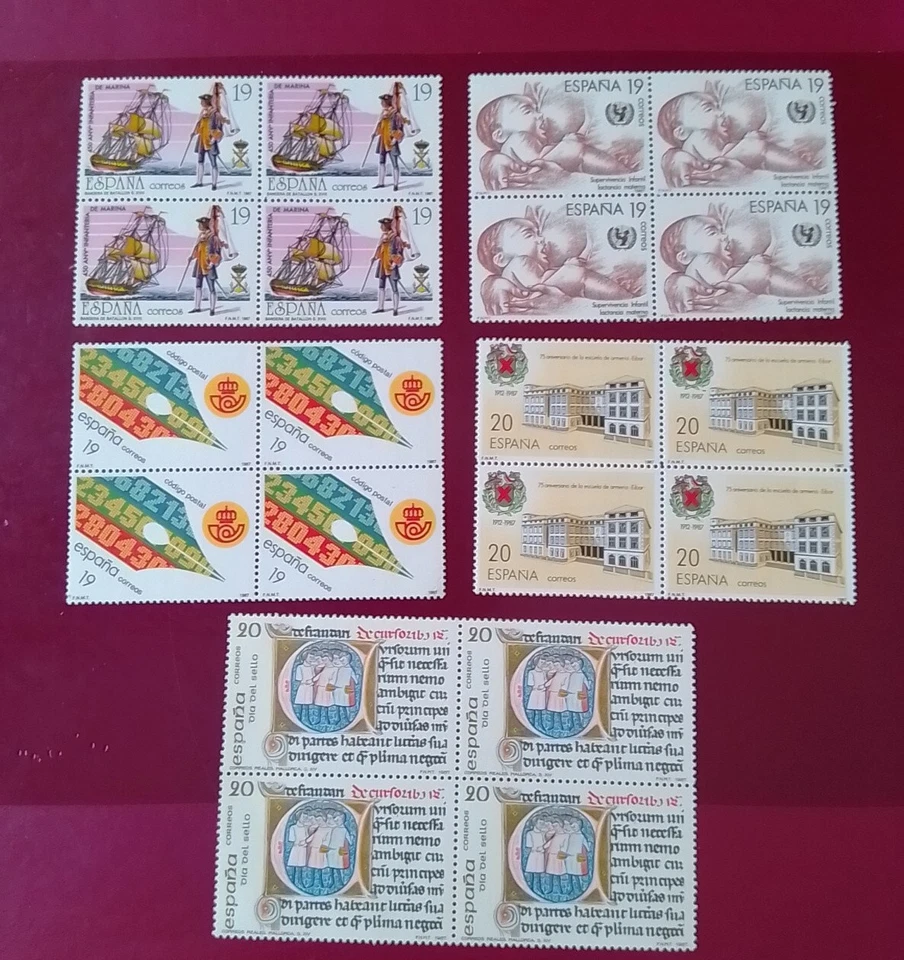SELLOS ESPAÑA MNH 1987 BLOQUE 4 LOTE 5 DIFERENTES  - Imagen 1 de 1
