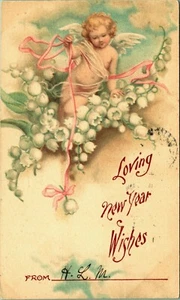Angelo Cherubino Nastro Giglio di Valle Capodanno Cartolina Privata 1901 Chelsea Sn - Foto 1 di 2