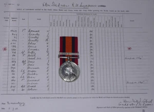 QUEEN'S SOUTH AFRICA MEDAL ONE CLASP TO 3rd BATT. R.W. SURREY REGT + ROLL - Picture 1 of 4