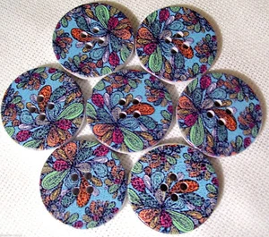 HOLZKNOPF ** 30mm / 3cm ** blaue Blume - wählbar (2 bis 6 Knöpfe) - 30/129 - Bild 1 von 1