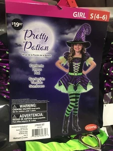 Costume vestito Halloween tutù raso lucido strega classica pozione bambina S 4 6 - Foto 1 di 10