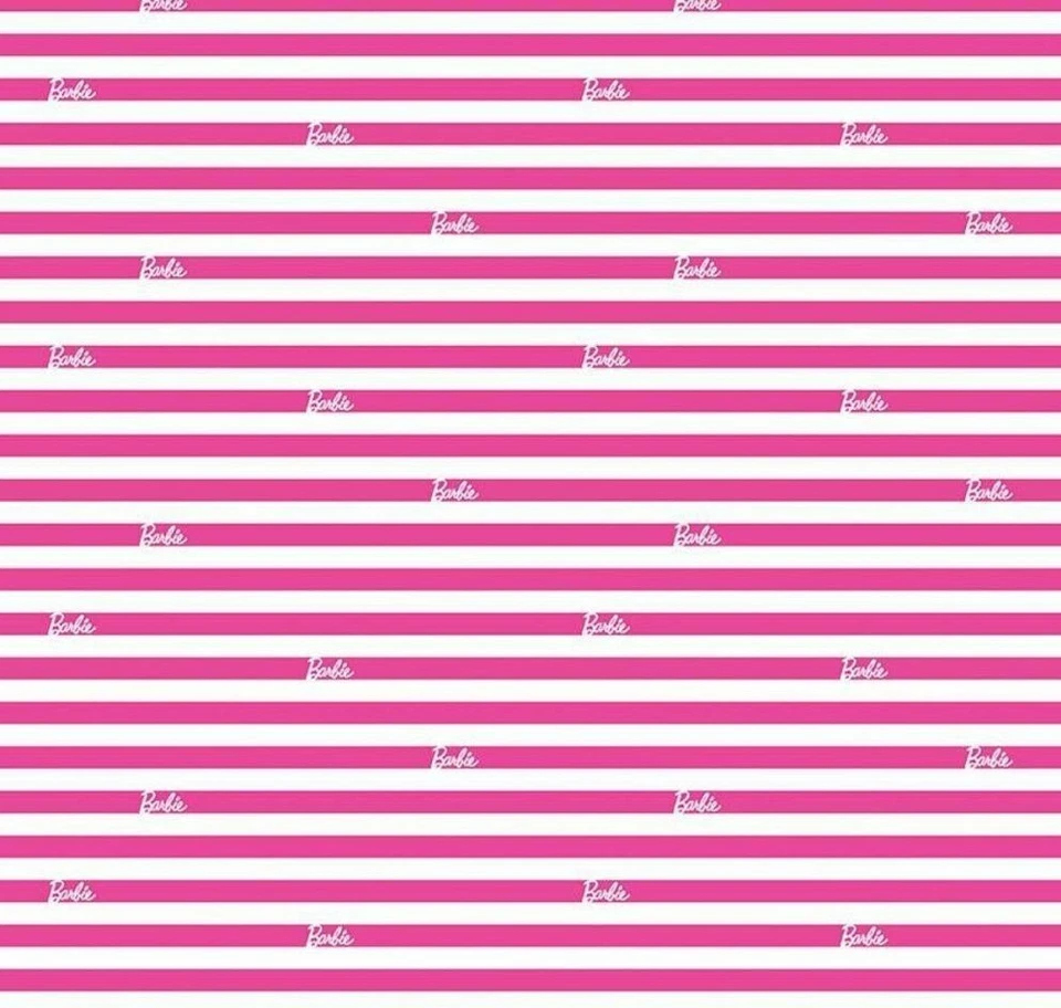 MATTEL BARBIE PINK WHITE STRIPE FABRIC 100% COTTON SEWING FABRIC CRAFT CLOTHING - Image 1 of 1