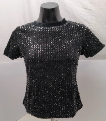 Carmen Marc Valvo Women's Short Sleeve Sequin Velvet T-Shirt S/P - Image 1 of 4