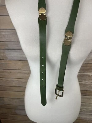Linea Pelle Large Leather Belt Green Antique Gold Hardware Detail Boho Solid  - Image 1 of 4