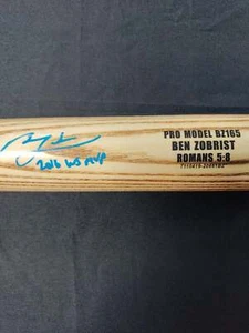 Ben Zobrist Cubs Signed Game Model Bat Inscribed: "2016 WS MVP" Fanatics COA - Picture 1 of 3
