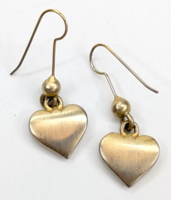 Brushed Pale Gold Tone Drop Heart Pendant 1.75" Long Pierced Earrings - Image 1 of 4