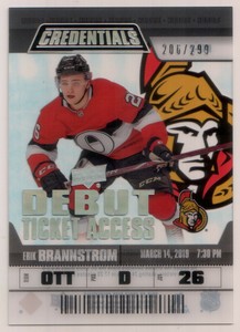 2019-20 UD Credentials Debut Ticket Access Acetate RTA-2 Erik Brannstrom /299