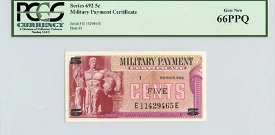 US Military Payment Certificate 5 Cents (1970-1973) Series 692 - PCGS UNC 66 PPQ - Image 1 of 2