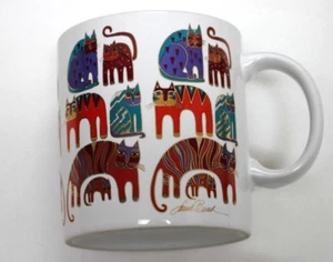 LAUREL BURCH *FANTASTISCHE KATZEN* GROSSE WEISSE TASSE MIT BUNTEN KATZEN *GOLDRAND - Bild 1 von 6