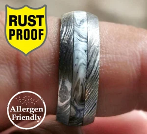 Customized Handmade Resin Inlay Lining Damascus Steel Ring Mens Wedding Band Him - Picture 1 of 6