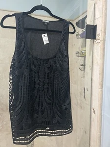 Nwt New Express shirt  tank top blouse black lace scoop neck lsleeveless Xl - Picture 1 of 8