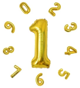 40inch Number Balloon, Golden Helium Foil Balloon 0 1 2 3 4 5 6 7 8 9 Big Number - Picture 1 of 13