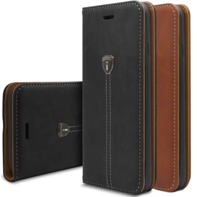 ECHT LEDER HANDYTASCHE SCHUTZ HÜLLE WALLET BOOK FLIP MAGNET ETUI CASE HANDYHÜLLE - Bild 1 von 4