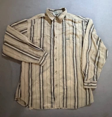 Vintage Guess Jeans Shirt Adult XL Beige Striped Button Up Long Sleeve 90s. - Image 1 of 4