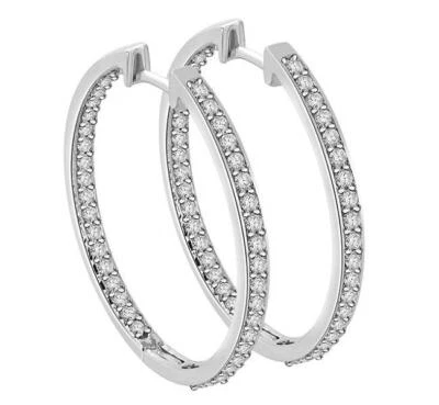 Inside Out Hoops Earrings Natural Round Cut Diamond SI1 G 1.30 Ct 14K White Gold - Image 1 of 4