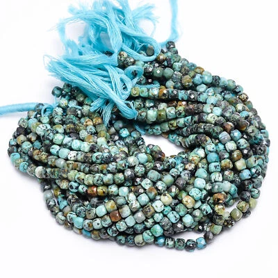 Cuentas facetadas en forma de caja de piedras preciosas turquesa tibetana 5X5X5 mm hilo 8" EB-313 Foto 1 de 2