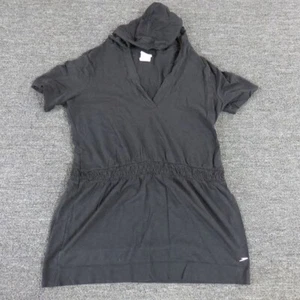 Speedo Shirt Womens Large Tunic Solid Black Short Sleeve V Neck Hooded - Picture 1 of 7