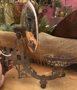 Antique Mercury Glass Reflector With Ornate Oil Lamp Wall Bracket - Picture 1 of 10
