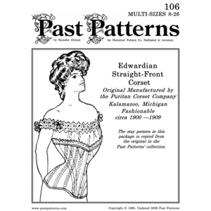 Past Patterns 0106 - 1900s Straight Fronted Corset Pattern bust sizes 32-48 - Picture 1 of 2