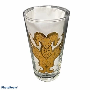 Aries Zodiac Glass Tumbler Gold Highball Tom Collins Barware MCM Vintage - Picture 1 of 4