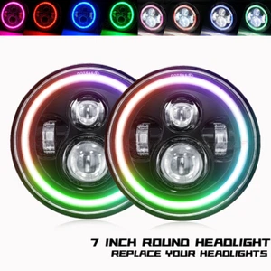 FOR 1967-1972 Chevy C10 Pair 7 inch RGB Headlights Round DOT Approved Hi/Lo Lamp - Picture 1 of 11