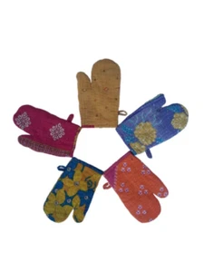 Heat Resistant Oven Baking Gloves Stove Kitchen home kantha quilted oven gloves - Picture 1 of 4