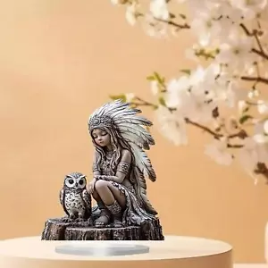 Indianer Mädchen Eule Statue Geschenk Kamin Festival Weihnachten Indianer - Bild 1 von 7