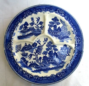 PLACA PARRILLA DIVIDIDA SAUCE AZUL 10,75" DE COLECCIÓN Secciones Curvas Moriyama Japón - Imagen 1 de 4