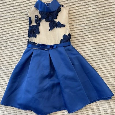 Blue Satin & White Lace Fancy Dressy Dress Girls Size 6 - Image 1 of 4