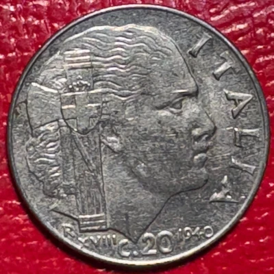 MONEDAS DE 20 CENTESIMI DE ITALIA DE 1941 DE ALTA CALIDAD XF/AU-MAGNÉTICAS-SEGUNDA GUERRA MUNDIAL-MAR107 Foto 1 de 2