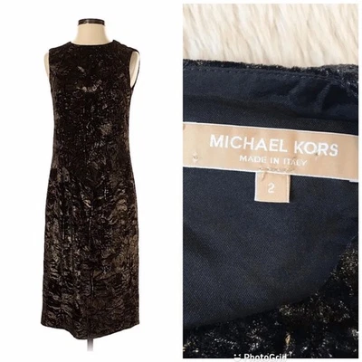 Vestido MICHAEL KORS Talla 2 Metálico Terciopelo Aplastado Sin Mangas Hecho en Italia Foto 1 de 4