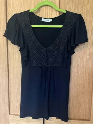 Rocha John Rocha Black Top with Lace Neckline Size 14 - Image 1 of 4