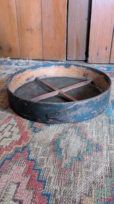 Rare Antique Early Wood Shaker Fingerlap Sieve Sifter Old Blue Paint 12" Sq.N - Image 1 of 4