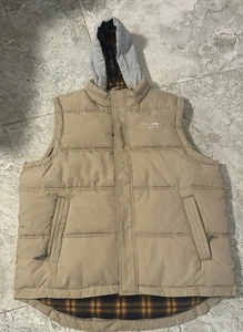 Chaps Performance Mens 2XL Khaki Puffer Hooded Vest American Flannel Lined - Picture 1 of 8