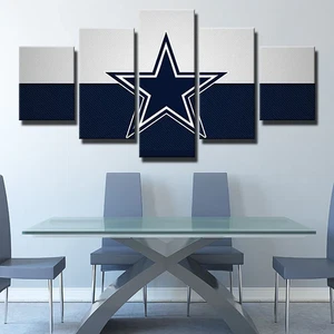 Dallas Cowboys NFL Sports Team Logo White And Blue 5 Piece Panel Canvas Wall Art - Picture 1 of 5
