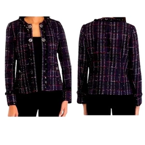 Anne Klein Tweed Kissing Front Jacket with Fringe Royal Purple - Size 6 - $189 - Picture 1 of 10