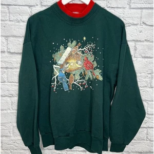Vintage Jerzees Morning Sun 90s Cardinal Sweatshirt Size XL Green Graphic - Picture 1 of 6