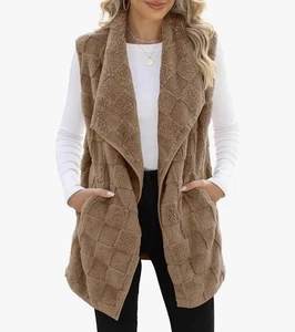 Gilet sherpa donna smanicato con tasche risvolto aperto davanti taglia M - Foto 1 di 7