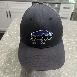 Patagonia Fitz Roy Bison Buffalo Distressed Mesh Trucker Snapback Hat Cap Blue - Picture 1 of 6