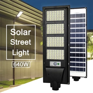 LED Solar Street Sensor Flood Light Outdoor Yard with Remote Pole Cool White - Picture 1 of 15