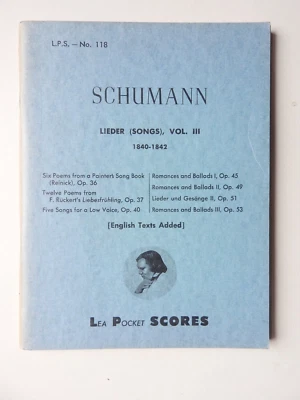 Schumann - Lieder (Songs)  Volume 111 -  1840-1842   Lea Pocket Scores No 118 - Image 1 of 3