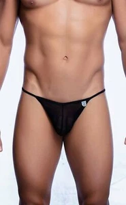 MALEBASICS String Tulle Bikini See Through Thong Contour Pouch Black MBL03 4 - Picture 1 of 2