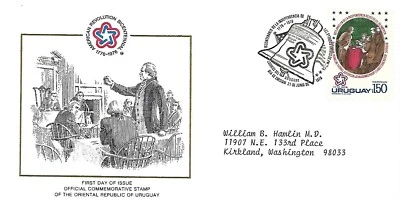 URUGUAY 1976 FIRST DAY COVER AMERICAN BICENTENNIAL SIGNING OF US DECLARATION  - Image 1 of 2