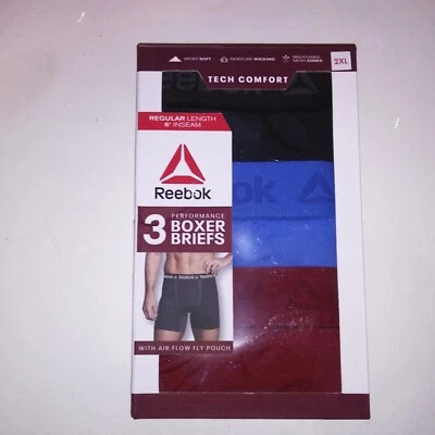 Reebok Underwear Mens Boxer Briefs 3 Pack Solids Black Red Blue Air Flow Fly Pou - Image 1 of 4