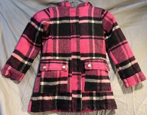 Madden Girl Pink & Black Plaid Hooded Coat Size 6 - Picture 1 of 7