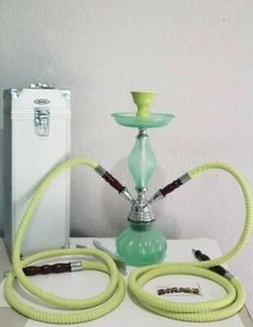 INHALE®️12 INCH 2 HOSE BUBBLE GLASS GREEN HOOKAH IN A HARD SUITCASE - Picture 1 of 7