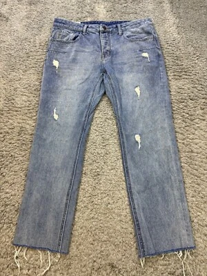 Pantalones de mezclilla One Teaspoon para mujer 33 azul tormenta rígidos tiro bajo desgastados botón mosca Foto 1 de 4